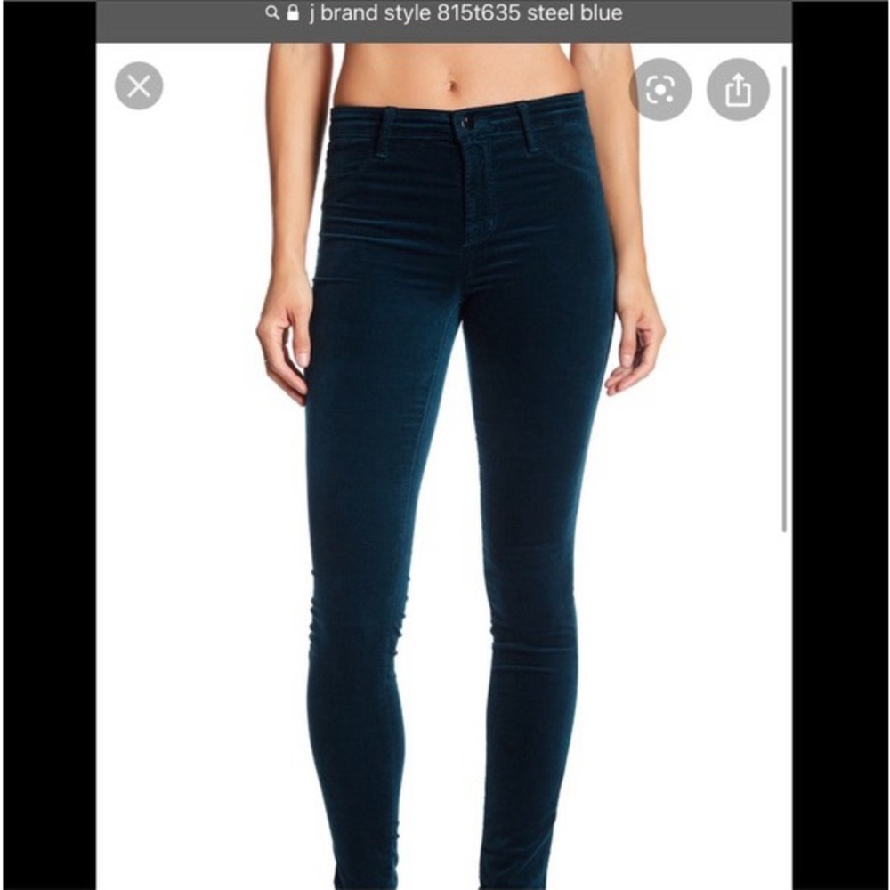 ⭐️J Brand Super Skinny steel blue velvet nwt pants faux front pockets size 28
